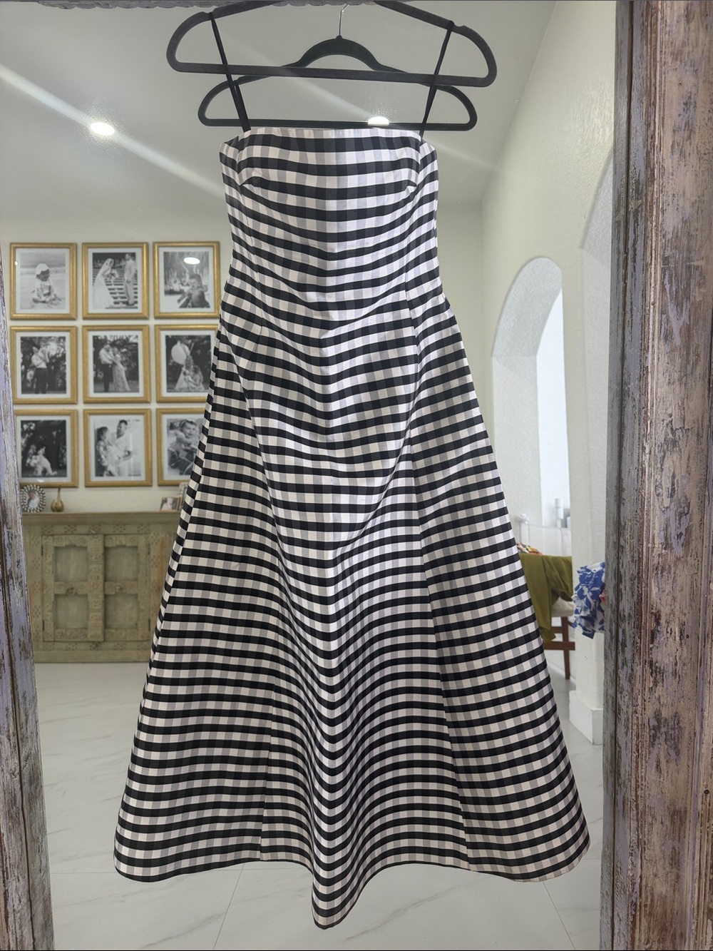 Ralph Lauren 100% Silk Black & White Gingham Strapless Formal Dress